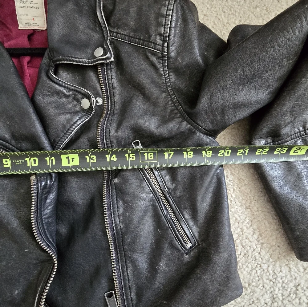 We The Free Black Distressed Women’s Faux Leather Moto Jacket Largd